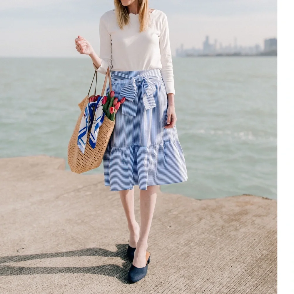 J. Crew striped bow midi skirt